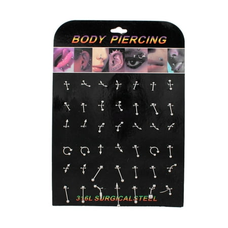 Unique Bargains 42 in 1 Silver Tone Steel Eye Lip Body Piercings Kit