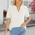 thumbnail image 2 of FAIWAD Women's Puff Sleeve Tops Summer V Neck Short Sleeve T-Shirts Casual Loose Ribbed Blouses, 2 of 9