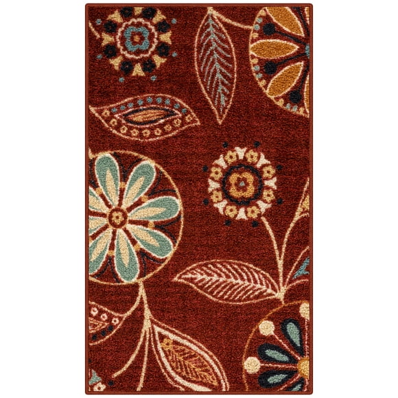Maples Rugs Reggie Floral Kitchen Rugs Non Skid Accent Area Carpet [Made in USA], 1'8 x 2'10, Merlot