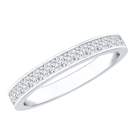 Rosec Jewels Certified Moissanite Half Eternity Ring - Minimal Stackable Ring for Women - D-VS1 Quality, 925 Sterling Silver, US 4.00