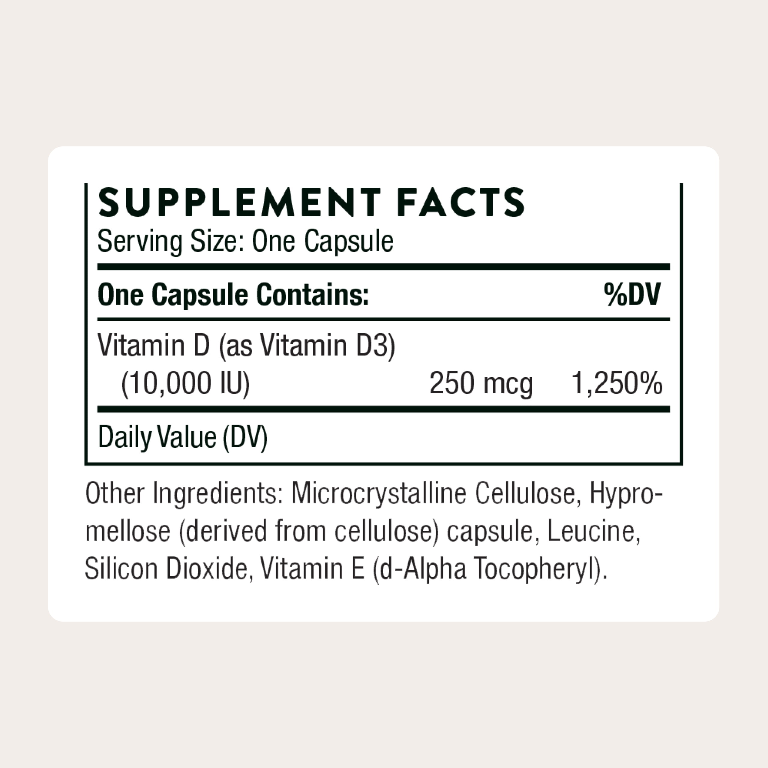 THORNE - Vitamin D3 Supplement - Supports Healthy Bones, Teeth, Muscles, Cardiovascular & Immune Function* - Gluten, Dairy & Soy-Free - 10,000 IU - 60 Capsules