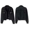 thumbnail image 2 of Women Oversized Denim Jacket Embroidered - Beading Jeans Coat Black S, 2 of 5