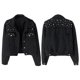 thumbnail image 2 of Chaqueta Vaquera Extragrande para Mujer con Perlas Bordadas y Abalorios Negro M, 2 of 5