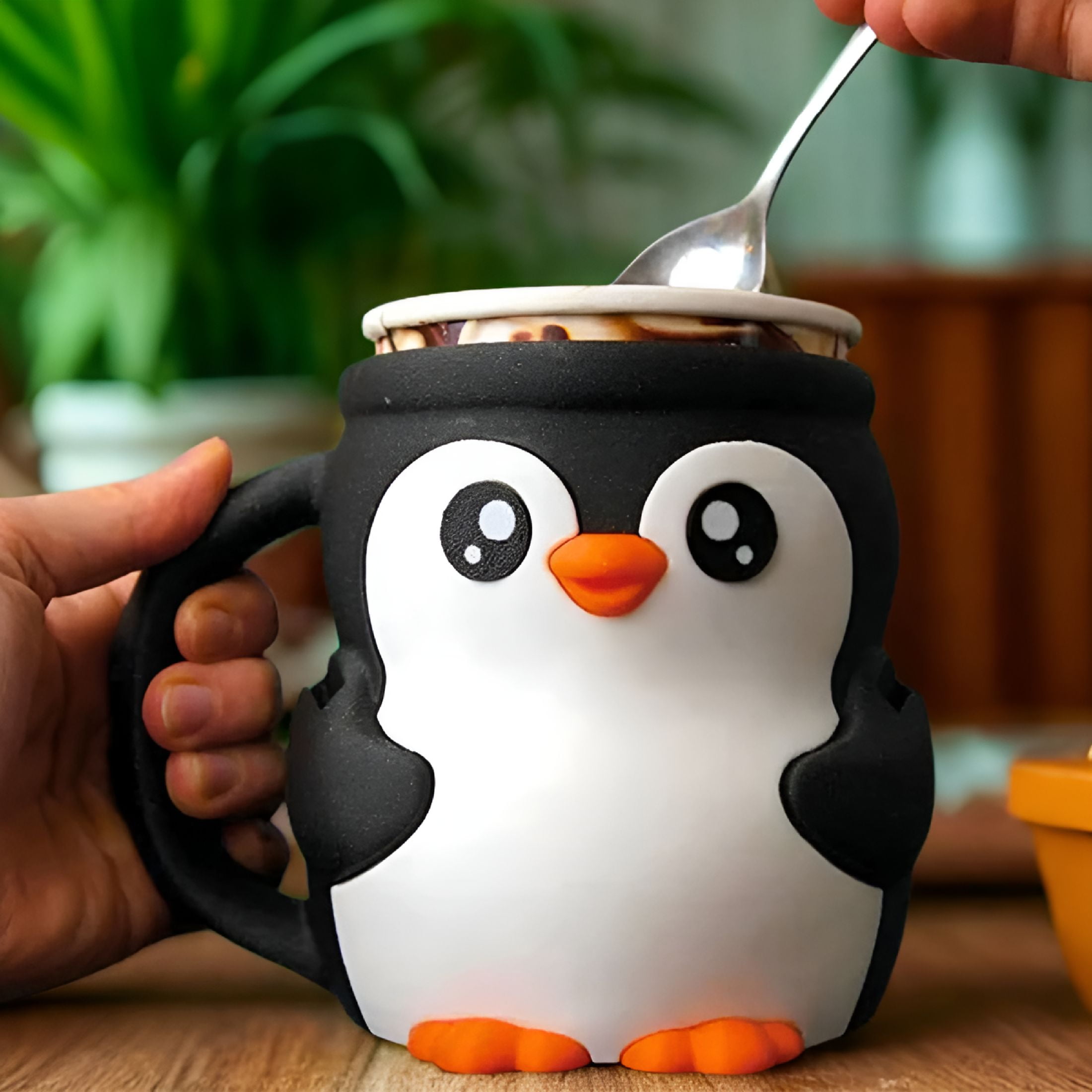 ACDANC Penguin Pint Size Ice Cream Holder - Reusable Cute Design with Spoon Slot&Cozy Handle (2PCS)