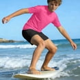 thumbnail image 4 of Boys Solid Short Sleeve Two Piece Swim Set, Crew Neck Rash Guard Top & Swim Trunks for 3-14 Years Old Kids Beach Surf Bathing Suit Hot Pink 5-6 Years, 4 of 9
