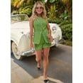 thumbnail image 5 of Women'S Two Piece Casual Suit Set Sleeveless Button Vest Shorts Office Business Suit Green L, 5 of 8