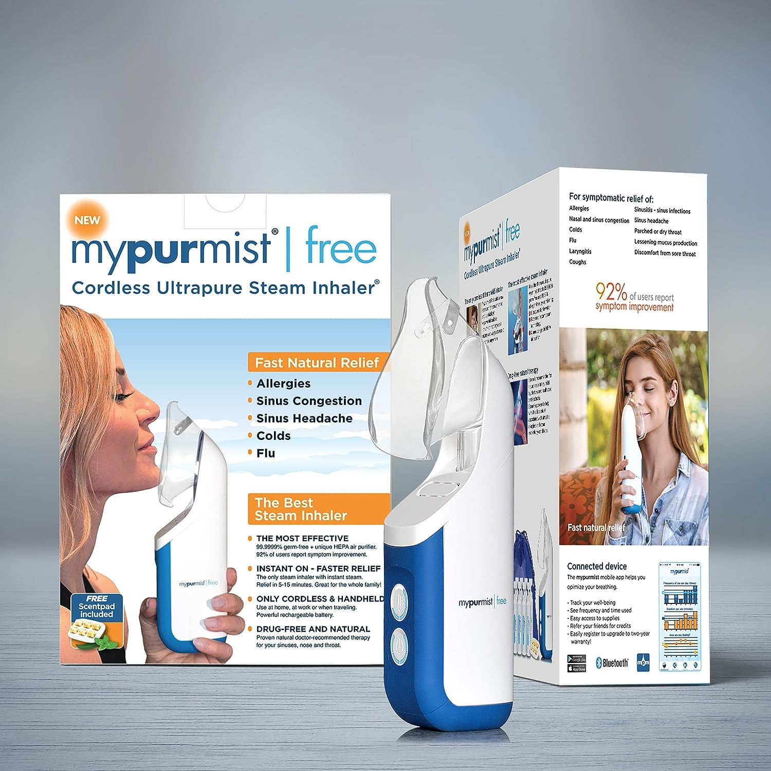 New! Mypurmist Free Ultrapure Handheld Personal Steam Inhaler, Vaporizer and Humidifier(Cordless)