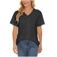 thumbnail image 1 of Blusa superior sexy de manga corta con retazos de encaje con cuello en V de verano para mujer Fridja  ghk5820, 1 of 5