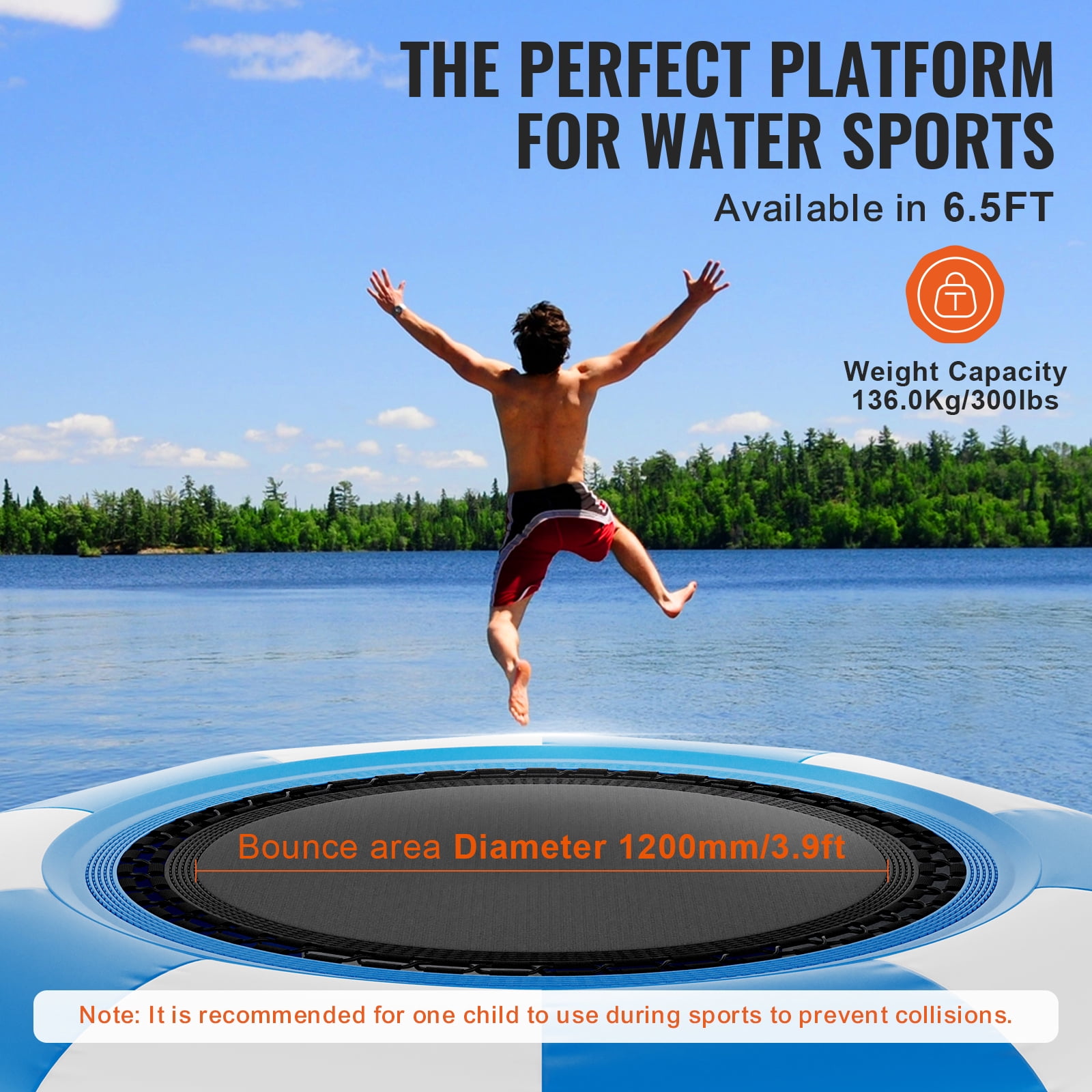 KFFKFF 6.5ft Inflatable Water Trampoline Swim Platform Bounce for Pool Lake Toy