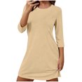 thumbnail image 3 of jobturf Womens Nightgown Casual Loose 3/4 Length Sleeve Sleepshirts Soft Comfy Pajama Dress Summer Fashion Lightweight Nightwear, 3 of 8