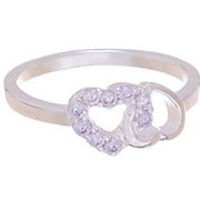 Light Purple Crystal Swarovski 18kt White Gold-Plated Sterling Silver Kids' Heart Ring