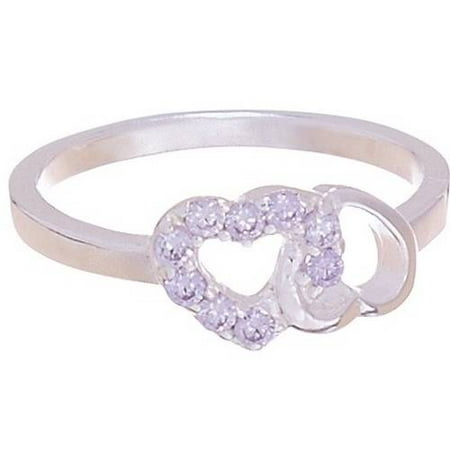 Light Purple Crystal Swarovski 18kt White Gold-Plated Sterling Silver Kids' Heart Ring