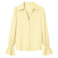 thumbnail image 4 of ClodeEU Women's Elegant V Neck Long Sleeve Button Blouse with Flare Sleeves ,Casual Office Work Shirt Yellow,Women's Plus L, 4 of 6
