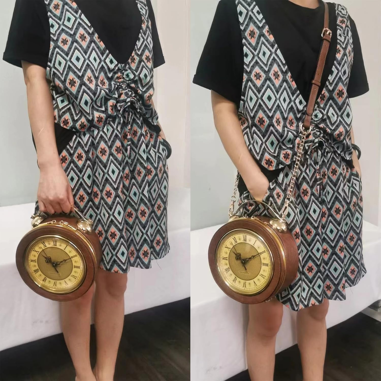 Baguery PVC Clock Shaped Crossbody Bag - Waterproof Adjustable Shoulder Purse for Women