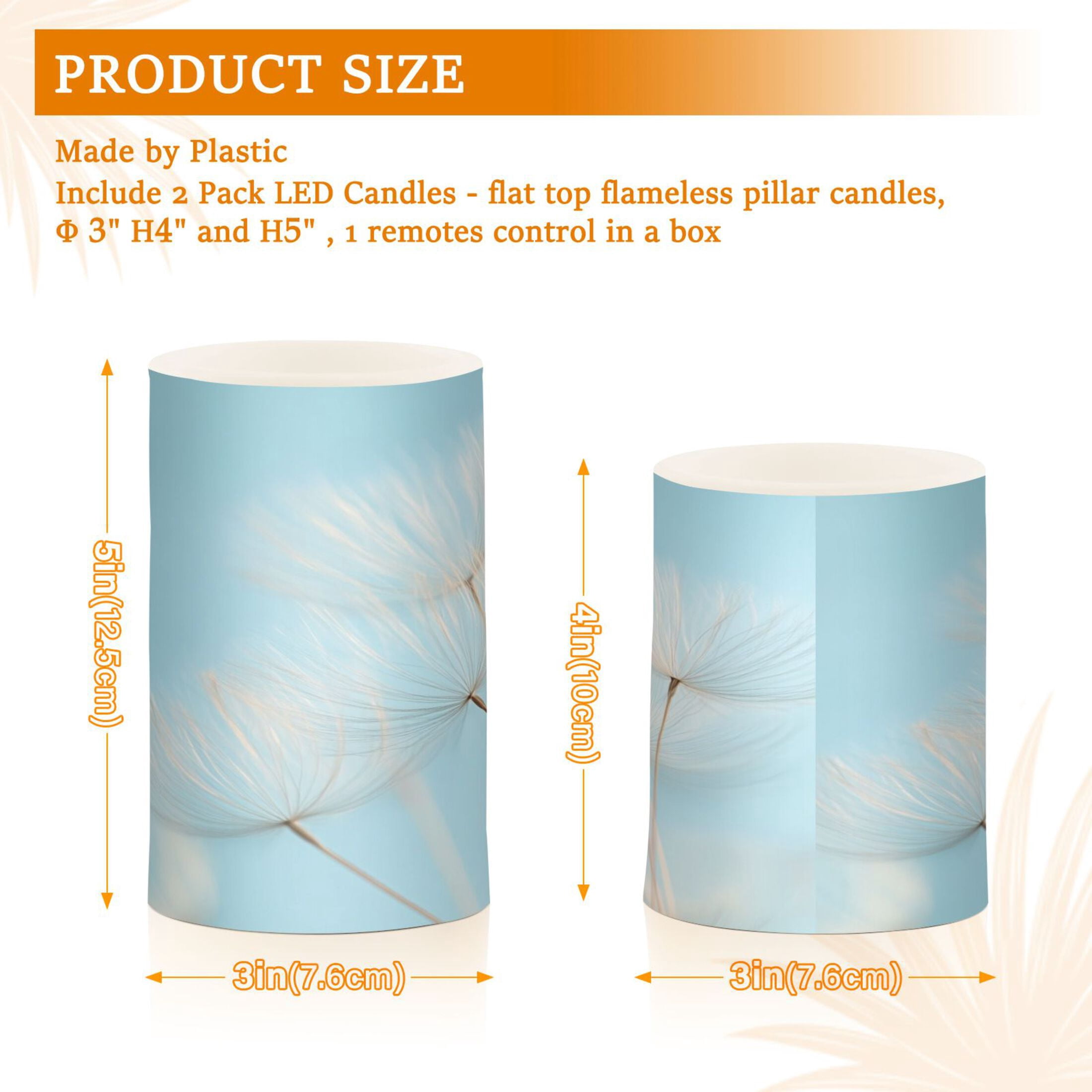 2 PCS Flameless Candles with Remote Timer LED Battery Operated Flickering Candle Light for Wedding Table Home Decoration Gifts Dandelion Seeds