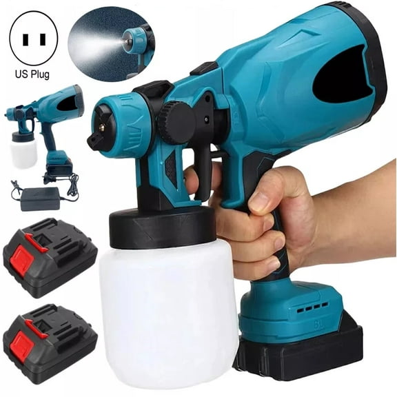 High Pressure Cordless Paint Sprayer Electric Airless HVLP Spray Gun w/2 Battery