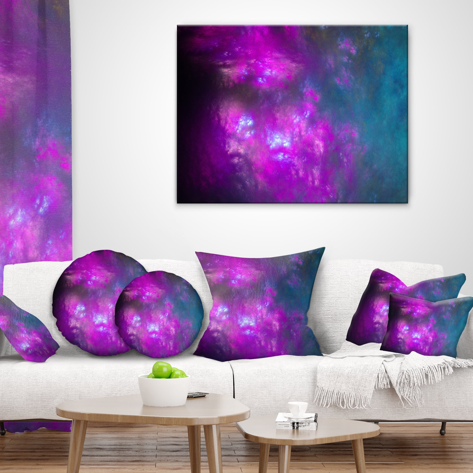 Designart Purple Blue Starry Fractal Sky - Abstract Throw Pillow - 18x18