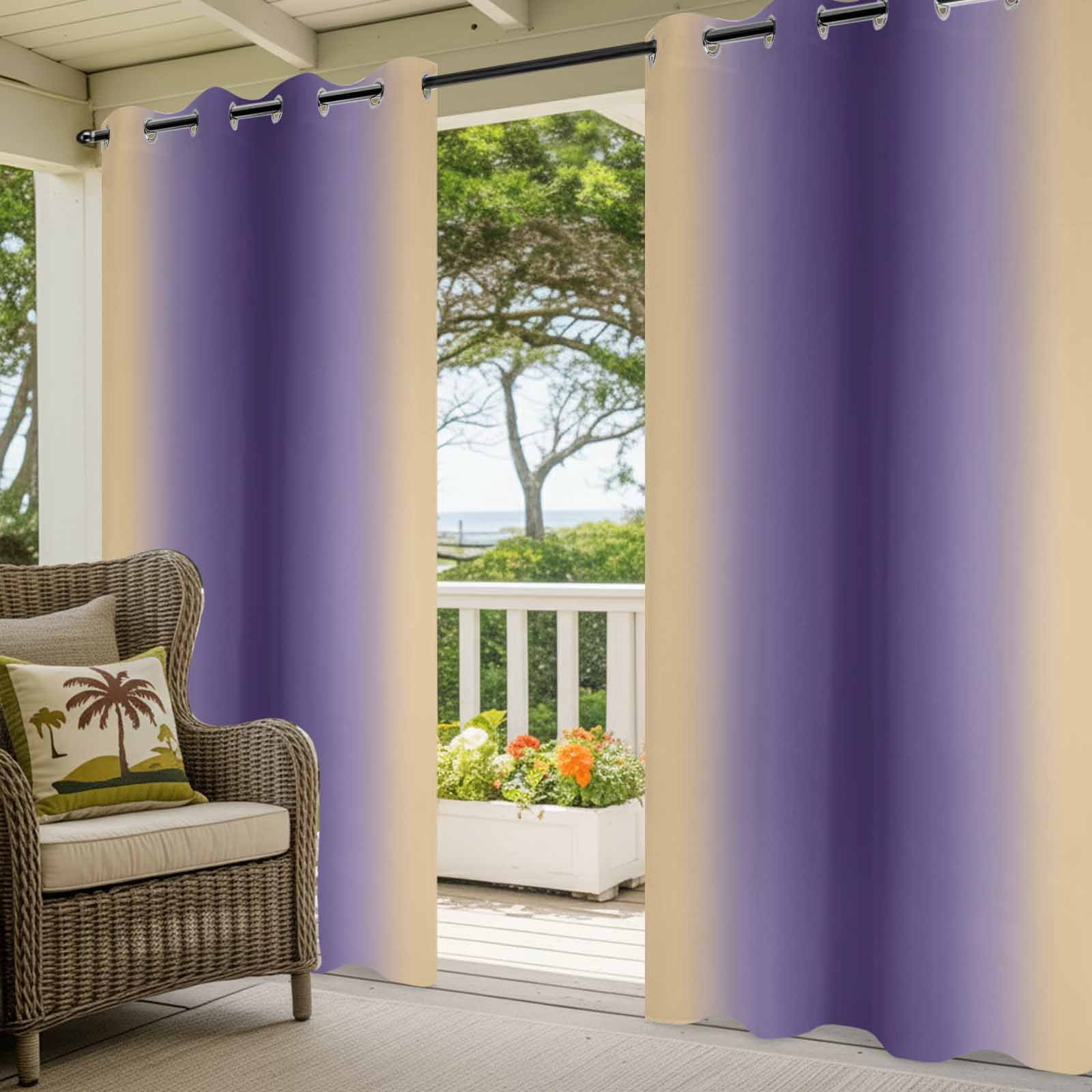 Outdoor Curtains for Patio Waterproof, Purple Yellow Ombre Windproof Pravicy Outside Porch Blackout Curtain, Farmhouse Modern Gradient Art Sun Blocking Grommets Curtains for Cabana Gazebo 54"x108"