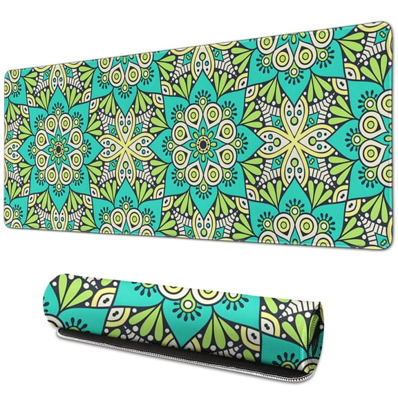 Mandala Mouse Mat for Office: Cute Design with Non-Slip Base, Stitched Edge & Waterproof Feature - Women's Best Choice, Small Size 31.5x11.8 Inch