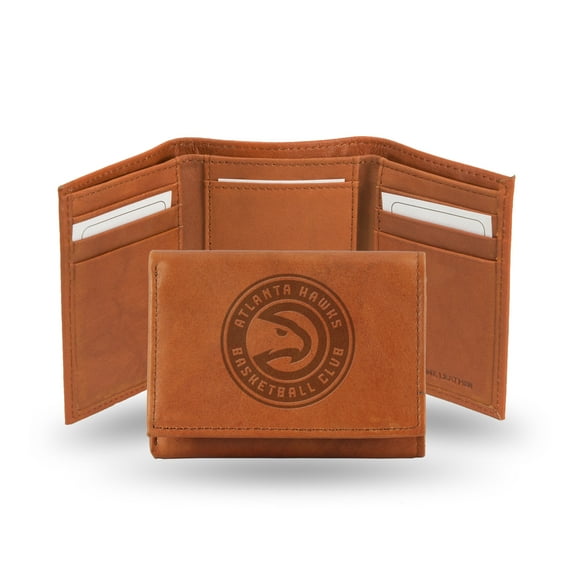 Atlanta Basketball Hawks Brown Leather Embossed Trifold Wallet