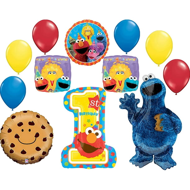 sesame street party supplies 1st birthday cookie monster and friends balloon bouquet 1 28 sesame street 1st birthday number 1 shape foil balloon 1 21 cookie by brand mayflower products walmart com