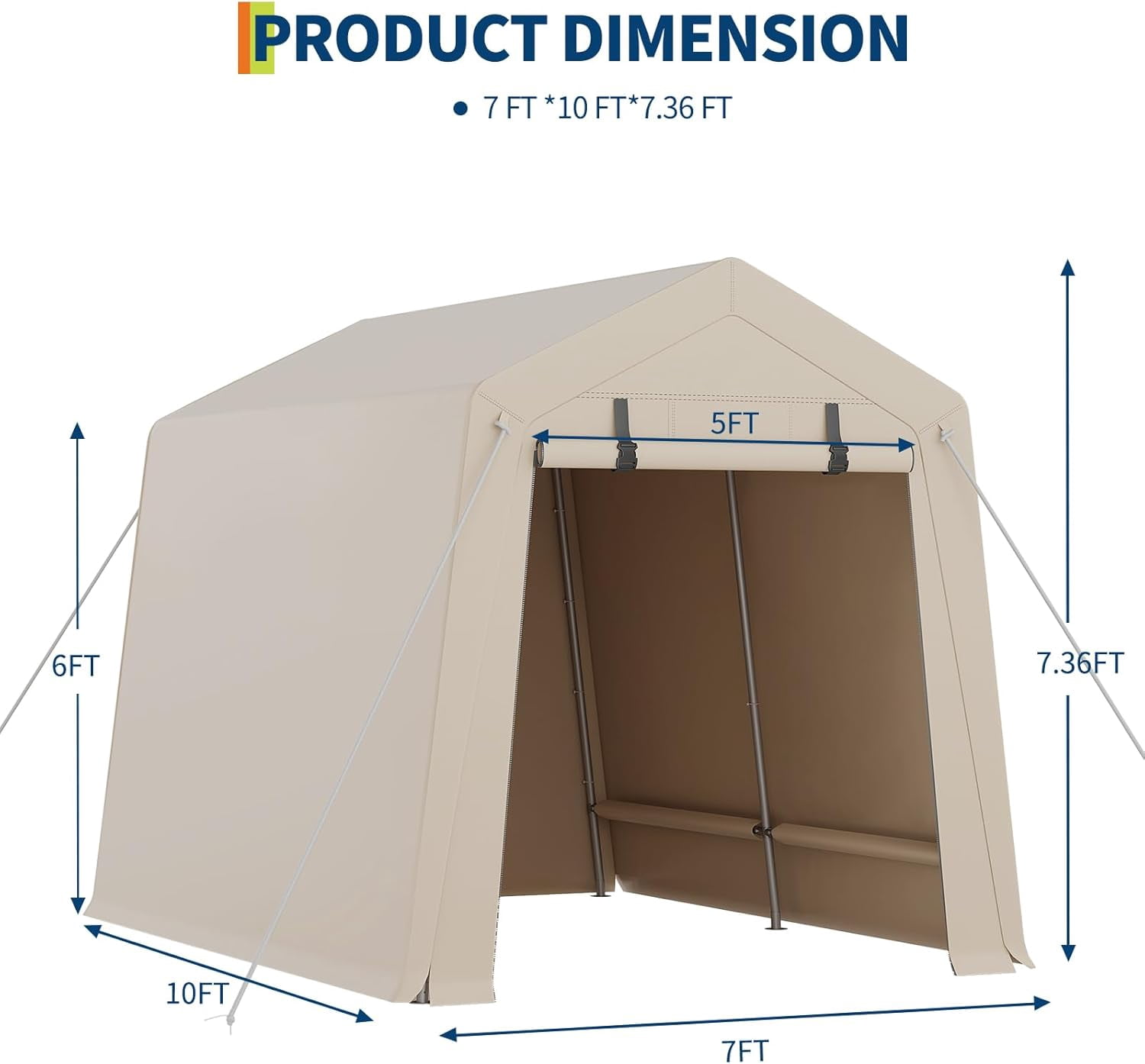 7x10ft Outdoor Carport Portable Storage Shed w/ Roll-Up Door & Vent Heavy-Duty Shelter Waterproof PE Tarp, for Motorcycle, Firewood, Garden and Tools