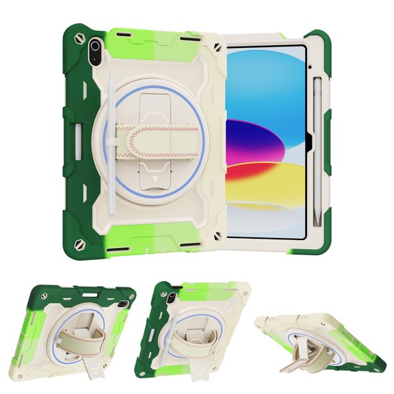 Allytechgroup Kids Case for iPad (A16) 11th Generation 11 Inch 2025, iPad 10th Generation 10.9 inch 2022 Kids Case Built-in kickstand & Hand Strap Lightweight Shockproof Silicone Cover, Green