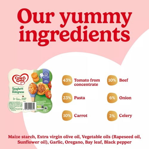 Cow & Gate Spaghetti Bolognese Baby Food Meal 12+ Months 230g, British Import (Pack of 2)