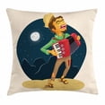 thumbnail image 1 of Music Throw Pillow Cushion Cover, Cheerful Poor Peasant with Plaid Shirt and Patched Pants Playing Accordion in Night, Decorative Square Accent Pillow Case, 20 X 20 Inches, Multicolor, by Ambesonne, 1 of 2