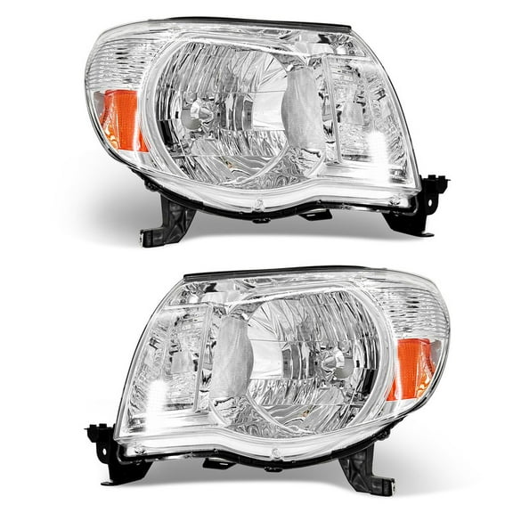 TopAutoGear for 2005 2006 2007 2008 2009 2010 2011 Toyota Tacoma Headlights assembly Chrome Housing Clear Lens with Amber Reflector Headlight Replacement Driver and Passenger Side