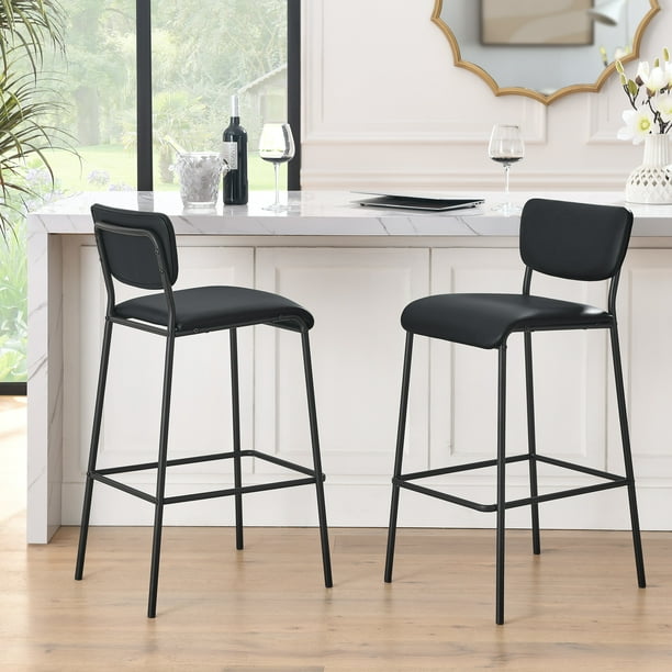 Mqlnutr Faux Leather Bar Stools Set of 2, Pub Barstools with Back and