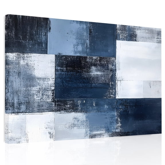 Navy Blue Grey Canvas Print Wall Art, Abstract Painting Art Modern Graffiti Geometric Wall Decor Modern Artwork Paintings Pictures for Living Room Framed and Stretched Ready to Hang, 12" x 16"