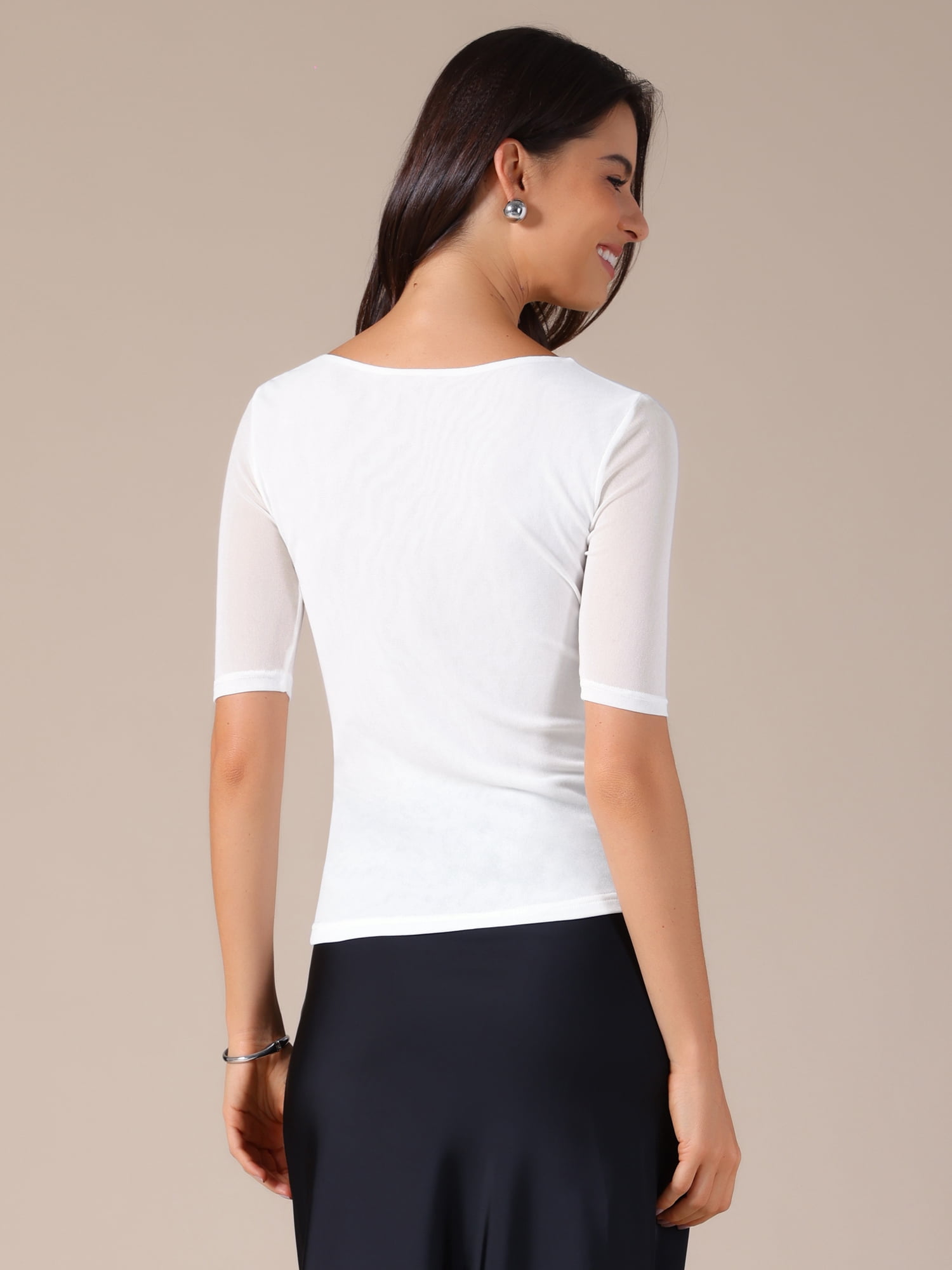 DARING DIVA Women's Half Sleeves Solid Color Stretchy Slim Fit T-Shirts L White