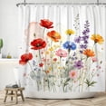 thumbnail image 3 of Nanqianyi Watercolor Poppy Wildflower Shower Curtain,36x72 Inch Waterproof Polyester Bath Curtain With Hooks, 3 of 5
