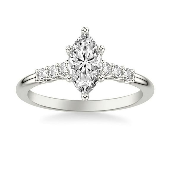 Silvago Jewelry Marquise Cut 1.49 Ct Moissanite Cathedral Engagement Ring - Solitaire with Accents - 14K White Gold Plated Jewelry