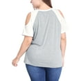 thumbnail image 3 of Unique Bargains Juniors' Plus Size Contrast Raglan Sleeves Cold Shoulder T-Shirt 4X Gray, 3 of 6
