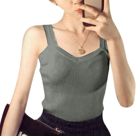 sweetheart neckline sleeveless knitted xs cropped tops tank gray
