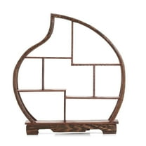 TJ Global 7 Compartment Traditional Chinese Rosewood Peach Shape Wooden Display Shelf/Organizer for Tea Pots, Crafts, Figurines, Memorabilia, and Miniatures - 11.5" x 12.5"