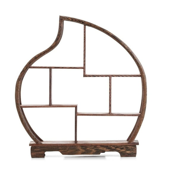 TJ Global 7 Compartment Traditional Chinese Rosewood Peach Shape Wooden Display Shelf/Organizer for Tea Pots, Crafts, Figurines, Memorabilia, and Miniatures - 11.5" x 12.5"