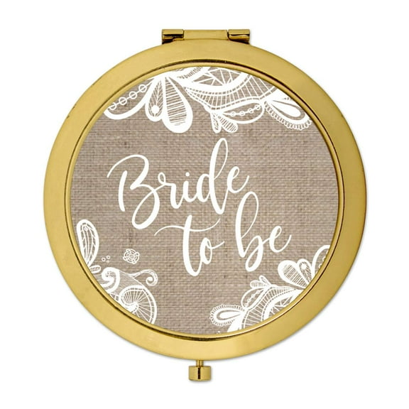 Koyal Wholesale Compact Mirror Bride to Be Wedding Gift, Gold, Burlap Lace, 1-Pack