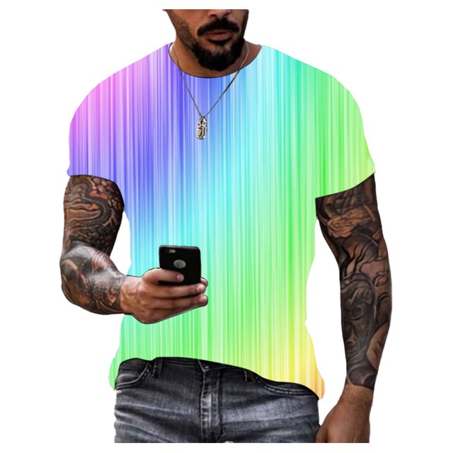Nouveau T-Shirt d'Été Cool à Rayures Laser pour Hommes Imprimé 3d Manches Courtes Tendance Mode Grande Taille Col Rond