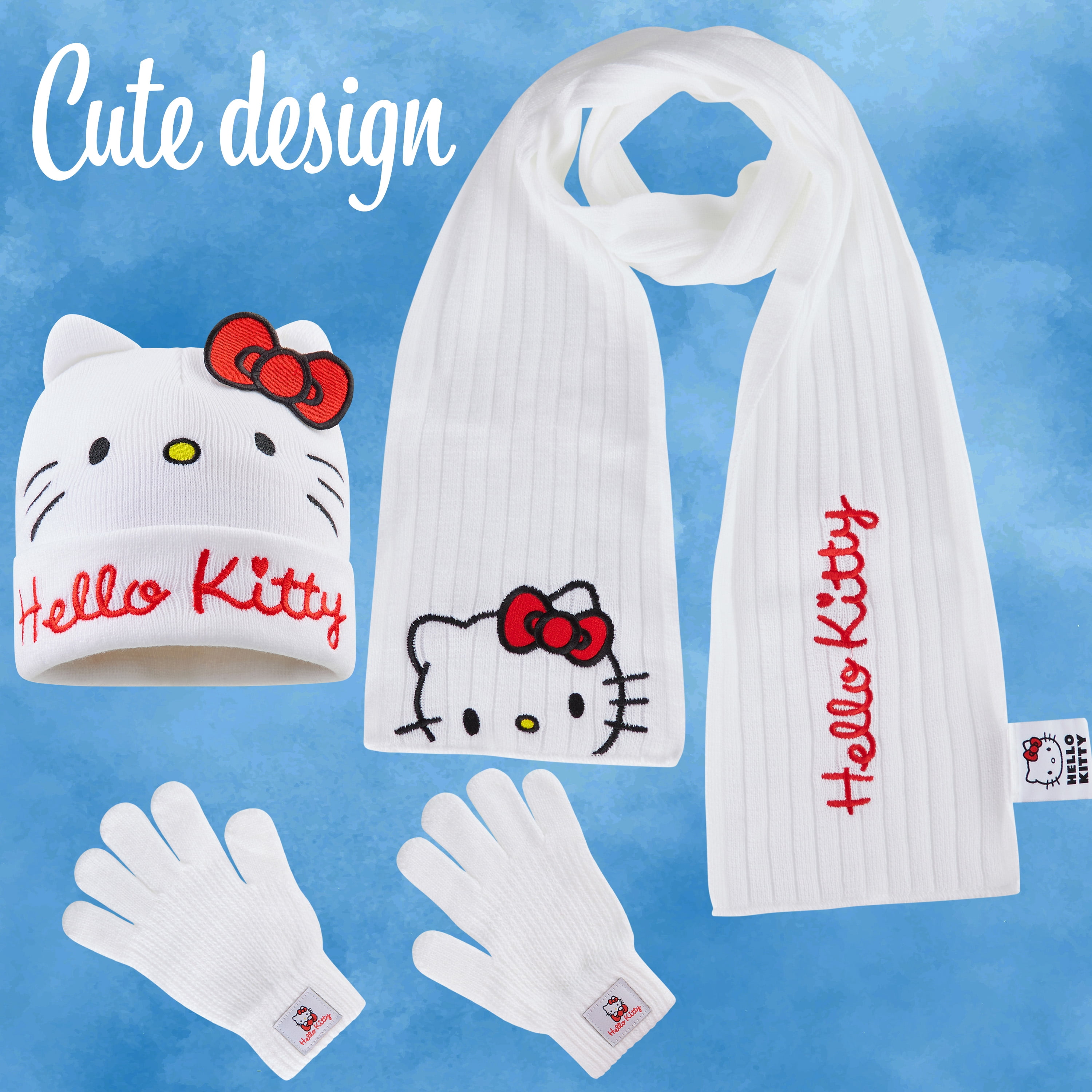 Hello Kitty Girls Winter Accessories Set Beanie Hat Scarf Gloves 3 Piece