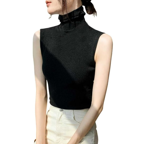 Women's Ribbed Sleeveless Turtleneck Pullover Sweater Vest Soft Knitted Layering Piece