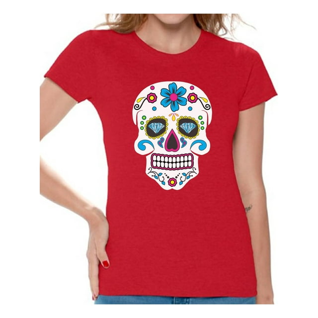 Awkward Styles Women's Colorful Skull Graphic T-shirt Tops Candy Skull Dia De Los Muertos