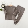 thumbnail image 2 of Kids Ribbed Knit Set for Boys Girls 2 Piece Thermal Underwear Soft Cotton Crewneck Top and Pants Plain Basic Layering Outfits, 2 of 3