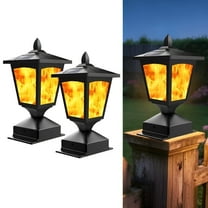 Solar Post Cap Lights for 4x4 Fence, Flickering Flame LED, Waterproof Deck & Garden Lighting, 2 pack, Black