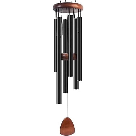 PLERISE 37" Large Aluminium Wind Chime, Classic Black with Wind Catcher for Outdoor Garden Patio Decoration, Zen Gift for Mom Neighbor