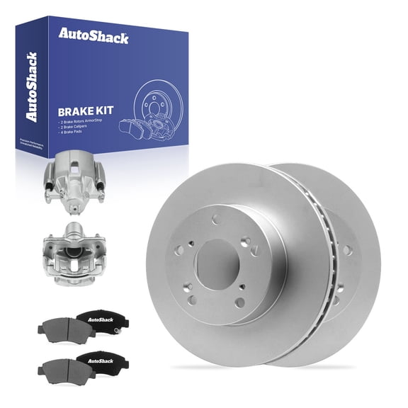 AutoShack Front Vented Coated Brake Rotors   Ceramic Pads   Calipers 8-PC Brake Kit Replacement for 2013-2014 Acura ILX ArmorStop 10.3" (261.7 mm)