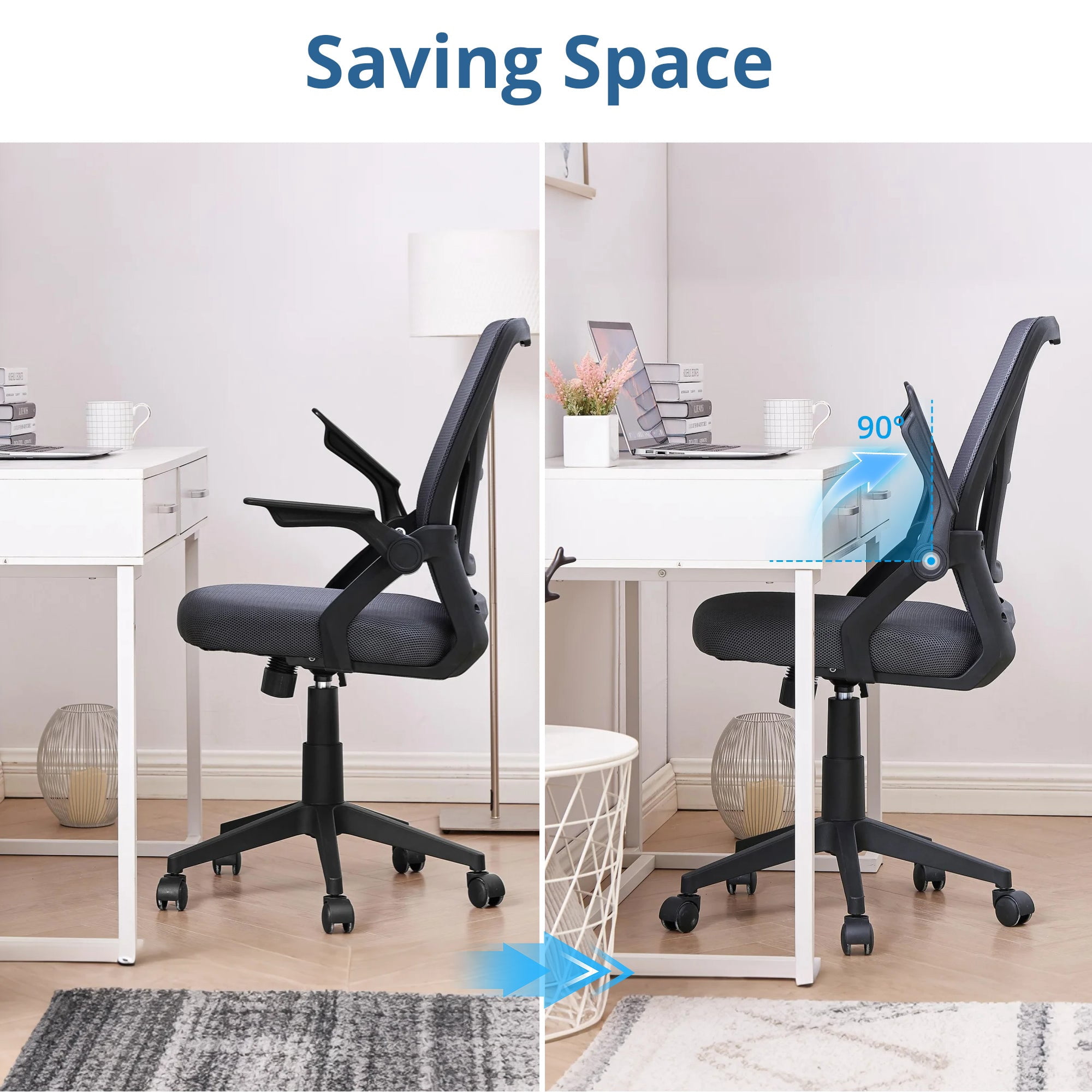 VECELO Mid-Back Swivel Adjustable Ergonomic Office Chair, Mesh Lumbar Support and Adjustable Arms Task Chair for Computer, Grey