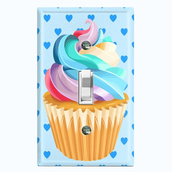 Metal Light Switch Plate Cover Rainbow Cupcake Baby Blue Heart Wallpaper CAK029